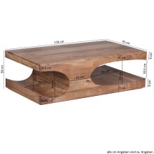 Couchtisch >BOHA< in Akazie, Massivholz - 118x38x70cm (BxHxT)