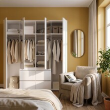 Drehtürenschrank >LISSON< 2 Schubladen, Farbe Weiss - 177,5x193,7x60cm (BxHxT)