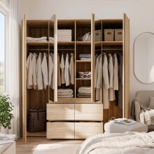 Drehtürenschrank >LISSON< 2 Schubladen, Mauvella Eiche Dekor - 177,5x193,7x60cm (BxHxT)