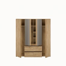 Drehtürenschrank >LISSON< 2 Schubladen, Mauvella Eiche Dekor - 177,5x193,7x60cm (BxHxT)