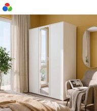 Drehtürenschrank >LISSON< in Weiss + Spiegel -...
