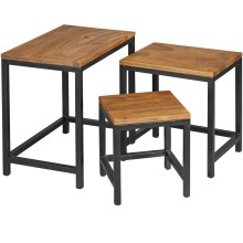 Satztisch >AKOLA< (3-teilig) in Sheesham, Massivholz - 45x45x30cm (BxHxT)