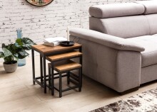 Satztisch >AKOLA< (3-teilig) in Sheesham, Massivholz - 45x45x30cm (BxHxT)
