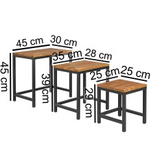 Satztisch >AKOLA< (3-teilig) in Sheesham, Massivholz - 45x45x30cm (BxHxT)