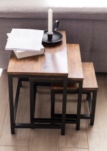 Satztisch >AKOLA< (3-teilig) in Sheesham, Massivholz - 45x45x30cm (BxHxT)