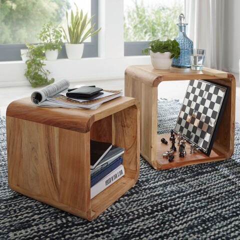 Satztisch >BOHA< (2-teilig) in Akazie, Massivholz - 43x43x36cm (BxHxT)