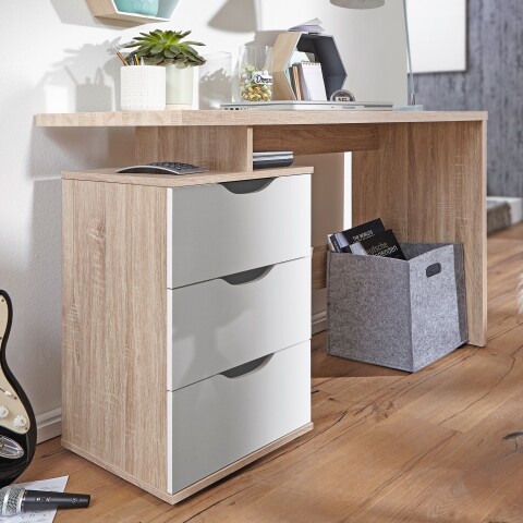 Schreibtisch >MASSA< in Eiche Dekor / weiss - 120x76x53cm (BxHxT)