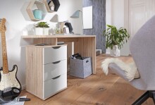 Schreibtisch >MASSA< in Eiche Dekor / weiss - 120x76x53cm (BxHxT)