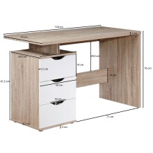 Schreibtisch >MASSA< in Eiche Dekor / weiss - 120x76x53cm (BxHxT)