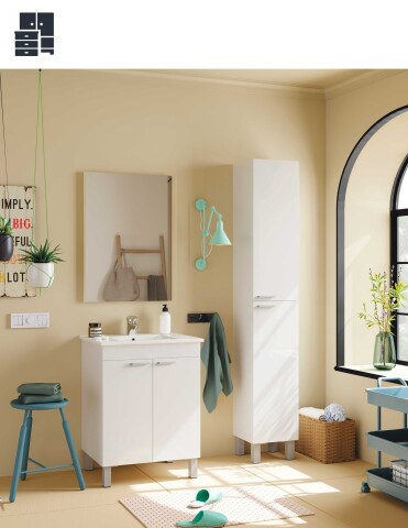 Badezimmer-Set >LC1< in weiß glänzend - 60x80x45 (BxHxT)