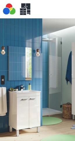 Badezimmer-Set >KONCEPT< in weiß glänzend oder Eiche Dekor - 50x80x40 (BxHxT)