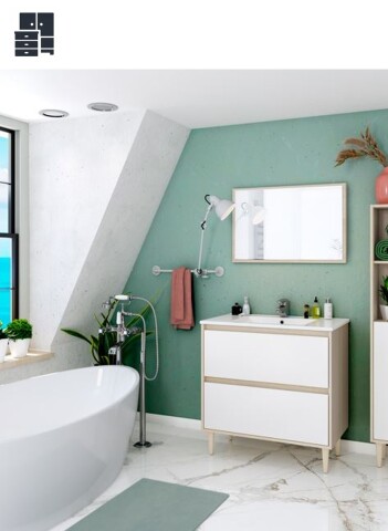 Badezimmer-Set >VERONA< in Eiche Dekor / Weiß Hochglanz - 80x80x45 (BxHxT)