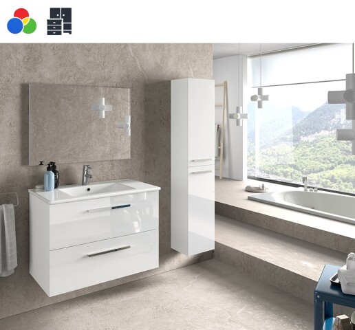 Badezimmer-Set >ARUBA< in weiß glänzend/Weiß lackiert - 80x57x45 (BxHxT)