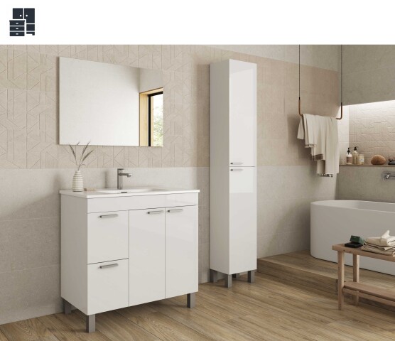 Badezimmer-Set >AKTIVA< in weiß glänzend - 80x80x45 (BxHxT)