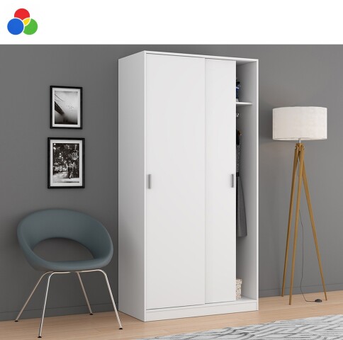 Schwebetürenschrank >MAX< in Weiß - 100x200x50 (BxHxT)