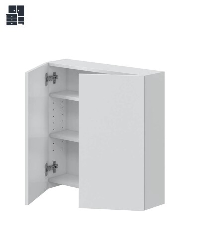 Hängeschrank >DESTAL< 2 Türen, 2 Böden, in Weiß glänzend - 60x60x16 (BxHxT)