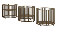 Babybett >Dino< in Farbe Nussbaum, Buche massiv - 85,5x98,5cm (HxD)