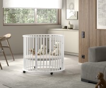 Babybett >Dino< in weiß, Buche massiv - 85,5x98,5cm (HxD)