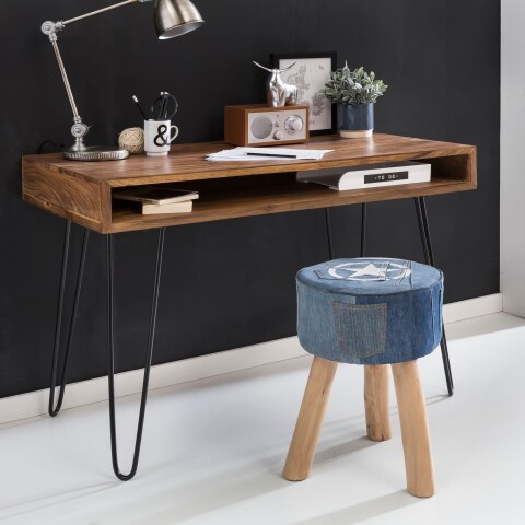 Schreibtisch >BAGLI< in Sheesham / schwarz - 110x76x60 (BxHxT)
