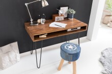 Schreibtisch >BAGLI< in Sheesham / schwarz - 110x76x60 (BxHxT)