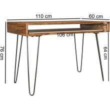 Schreibtisch >BAGLI< in Sheesham / schwarz - 110x76x60 (BxHxT)