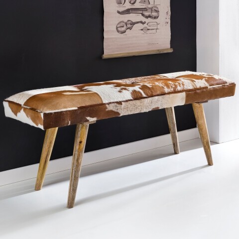 Sitzbank >WL5.103< in Naturfell-Echtleder / Mango - 120x52x40 (BxHxT)