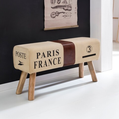 Sitzbank >CANVAS< in Beige-Braun, Bezugsstoff / Massivholz - 91x51x30cm (BxHxT)