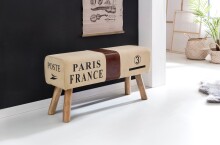 Sitzbank >CANVAS< in Beige-Braun, Bezugsstoff / Massivholz - 91x51x30cm (BxHxT)