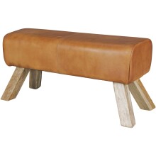 Sitzbank >WL5.105< in Braun, Echtleder / Massivholz - 90x43x30cm (BxHxT)