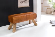 Sitzbank >WL5.105< in Braun, Echtleder / Massivholz - 90x43x30cm (BxHxT)