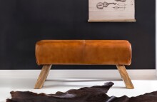 Sitzbank >WL5.105< in Braun, Echtleder / Massivholz - 90x43x30cm (BxHxT)