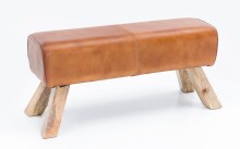 Sitzbank >WL5.105< in Braun, Echtleder / Massivholz - 90x43x30cm (BxHxT)