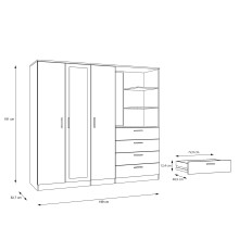 Drehtürenschrank >PANAMA< mit Schubladen + Ablagen, in Weiss - 199x181x52,7cm (BxHxT)