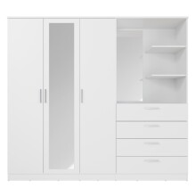 Drehtürenschrank >PANAMA< mit Schubladen + Ablagen, in Weiss - 199x181x52,7cm (BxHxT)
