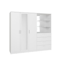 Drehtürenschrank >PANAMA< mit Schubladen + Ablagen, in Weiss - 199x181x52,7cm (BxHxT)