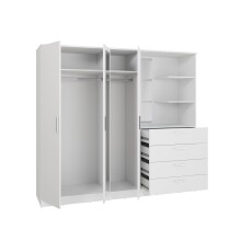 Drehtürenschrank >PANAMA< mit Schubladen + Ablagen, in Weiss - 199x181x52,7cm (BxHxT)