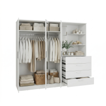 Drehtürenschrank >PANAMA< mit Schubladen + Ablagen, in Weiss - 199x181x52,7cm (BxHxT)