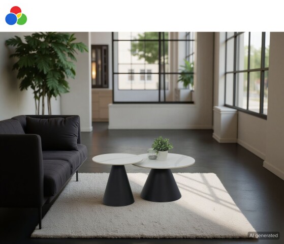 Couchtisch >Dustin< 2er-Set, Marmor Weiß oder grau, Kegelfuß - Ø 70x46 cm + Ø 50x40 cm