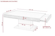 Couchtisch >Garda< mit Schublade, in Cashmere / Eiche Dekor - 110x43x68cm (BxHxT)