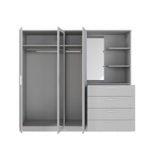 Drehtürenschrank >PANAMA< mit Spiegel und Ablagen, in Grau - 199x181x52,7cm (BxHxT)