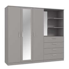 Drehtürenschrank >PANAMA< mit Spiegel und Ablagen, in Grau - 199x181x52,7cm (BxHxT)