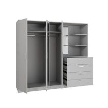 Drehtürenschrank >PANAMA< mit Spiegel und Ablagen, in Grau - 199x181x52,7cm (BxHxT)