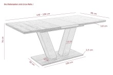 Kulissen-Esstisch >HAMM< ausziehbar 180cm, Anthrazit + Eiche Dekor - 140/180x76x90cm (BxHxT)
