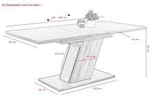 Kulissen-Esstisch >JEANETTE< ausziehbar 180cm, Eiche Dekor + anthrazit - 140/180x76x90cm (BxHxT)