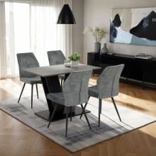 Esstisch >JUDITH< in Beton Dekor / Schwarz - 110x76x70cm (BxHxT)