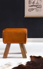 Sitzhocker >WL5.108< in Braun, Massivholz Mango / Echtleder - 40x47x30cm (BxHxT)