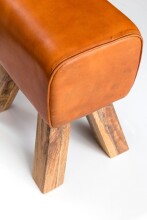 Sitzhocker >WL5.108< in Braun, Massivholz Mango / Echtleder - 40x47x30cm (BxHxT)