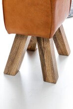Sitzhocker >WL5.108< in Braun, Massivholz Mango / Echtleder - 40x47x30cm (BxHxT)