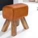 Sitzhocker >WL5.108< in Braun, Massivholz Mango / Echtleder - 40x47x30cm (BxHxT)