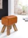 Sitzhocker >WL5.108< in Braun, Massivholz Mango / Echtleder - 40x47x30cm (BxHxT)
